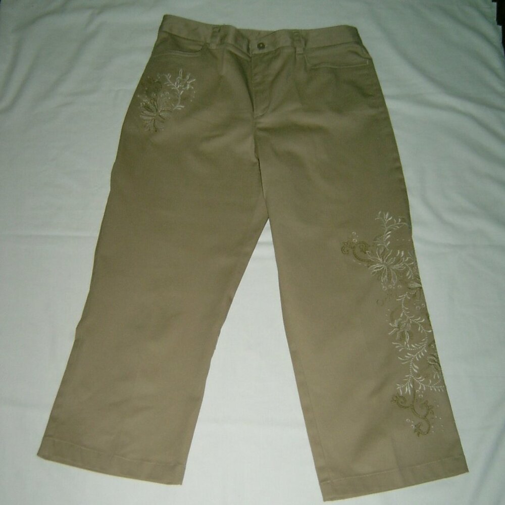 Rafaella Embroidered Tan Cropped Pants Sz 10